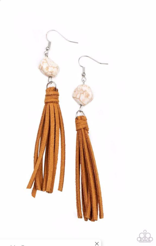All Natural Allure - White Sandstone and Leather Earrings