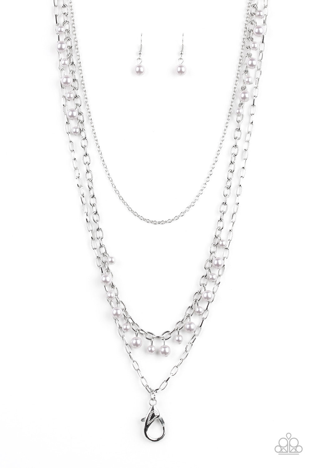 Pearl Pageant - Silver Lanyard Necklace Set