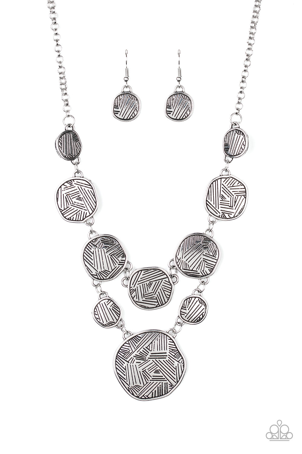 Metallic Patchwork - Silver Necklace Set