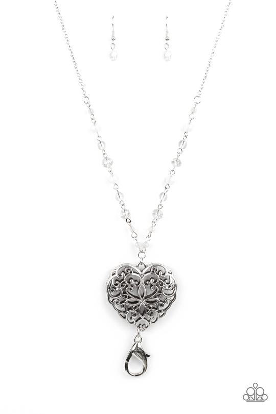Doting Devotion - Silver Lanyard Necklace Set